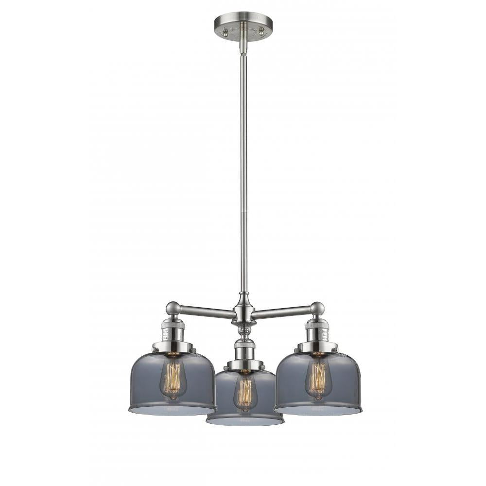 Bell - 3 Light - 22 inch - Brushed Satin Nickel - Stem Hung - Chandelier