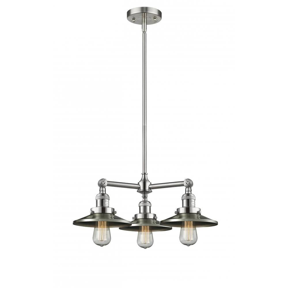 Railroad - 3 Light - 19 inch - Brushed Satin Nickel - Stem Hung - Chandelier