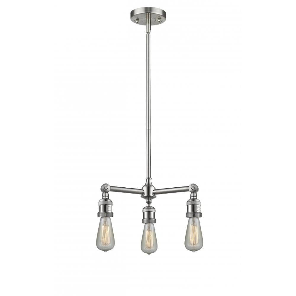 Bare Bulb - 3 Light - 15 inch - Brushed Satin Nickel - Stem Hung - Chandelier