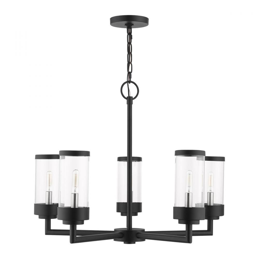 Livex Lighting HILLCREST 20725-14 Chandelier Contemporary - Textured Black With Brushed Nickel Candles