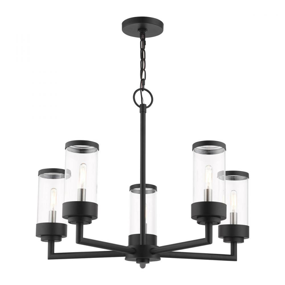 Livex Lighting HILLCREST 20725-14 Chandelier Contemporary - Textured Black With Brushed Nickel Candles