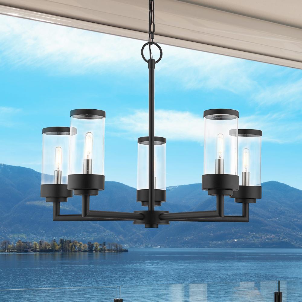 Livex Lighting HILLCREST 20725-14 Chandelier Contemporary - Textured Black With Brushed Nickel Candles