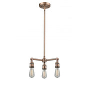Bare Bulb - 3 Light - 15 inch - Antique Copper - Stem Hung - Chandelier