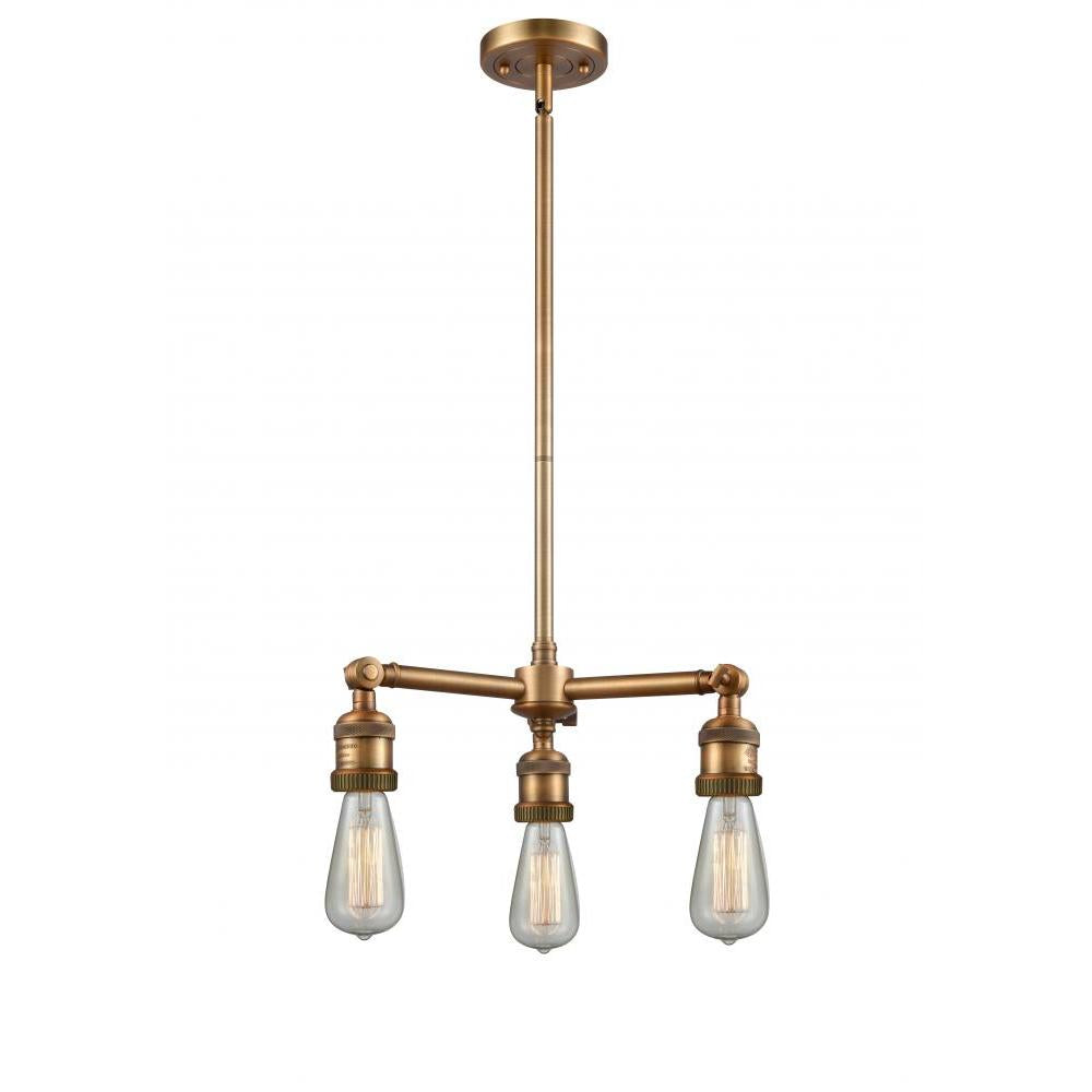 Bare Bulb - 3 Light - 15 inch - Brushed Brass - Stem Hung - Chandelier