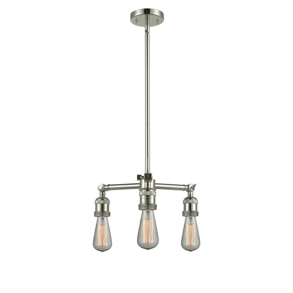 Bare Bulb - 3 Light - 15 inch - Polished Nickel - Stem Hung - Chandelier