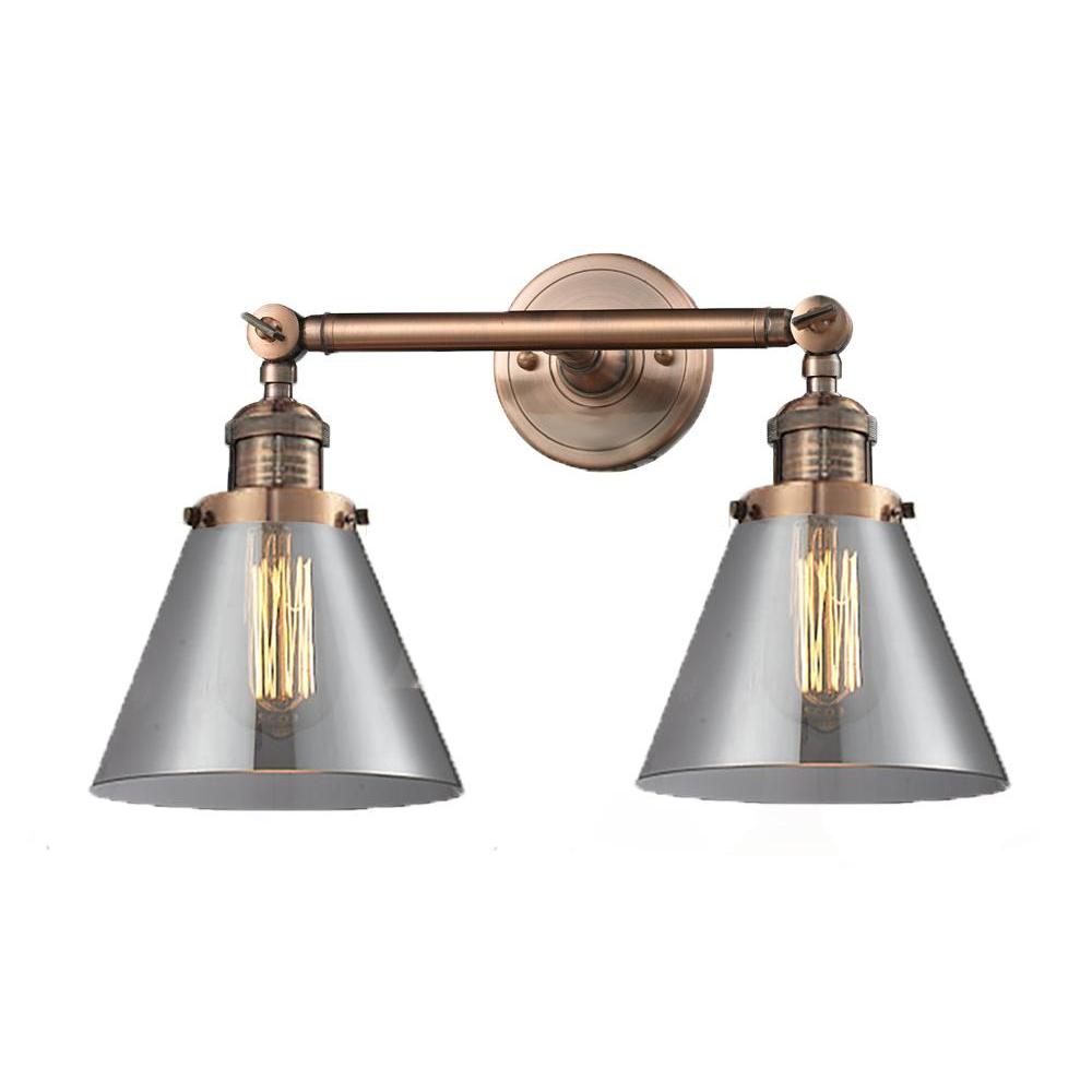 Cone - 2 Light - 18 inch - Antique Copper - Adjustable Bath Vanity Light