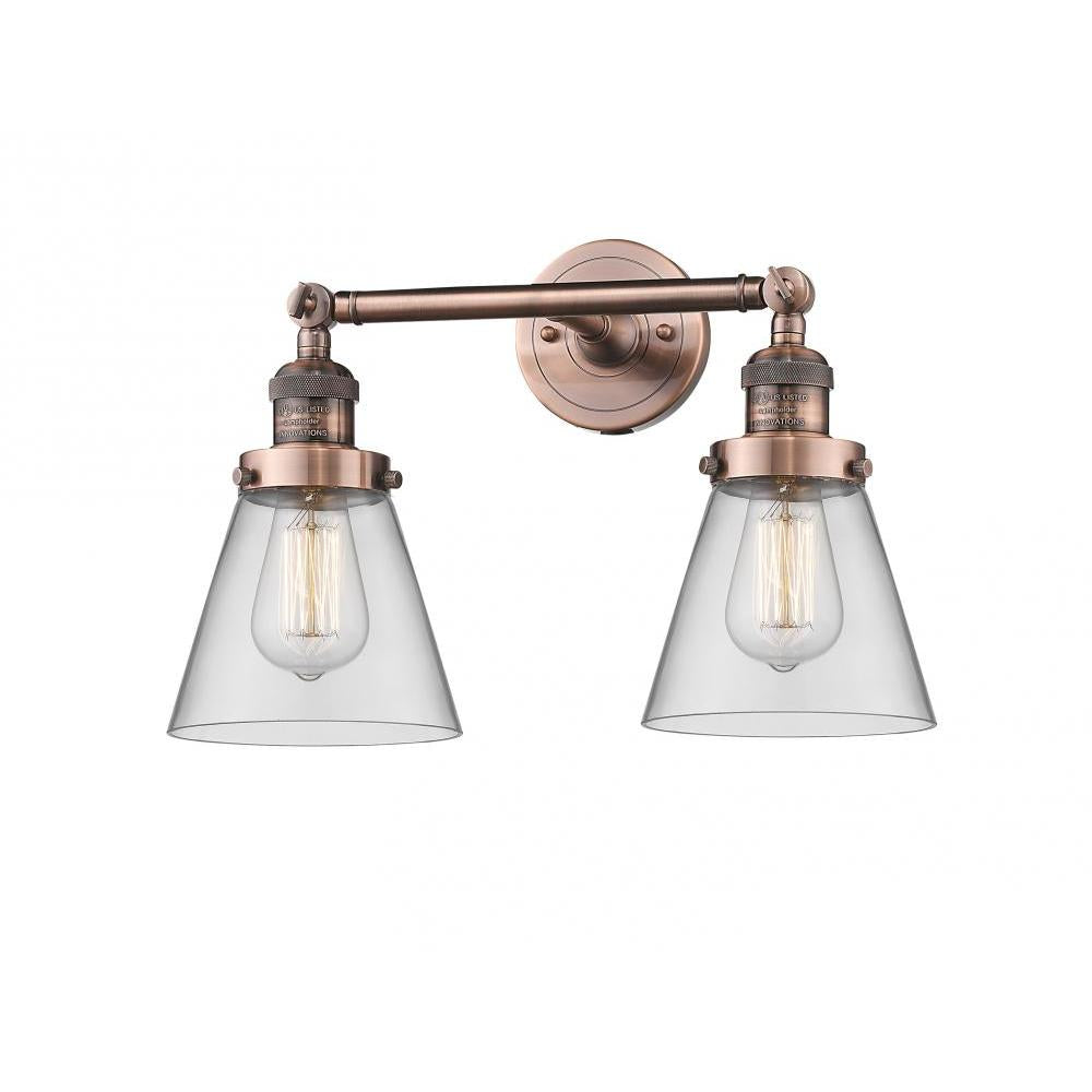 Cone - 2 Light - 16 inch - Antique Copper - Adjustable Bath Vanity Light