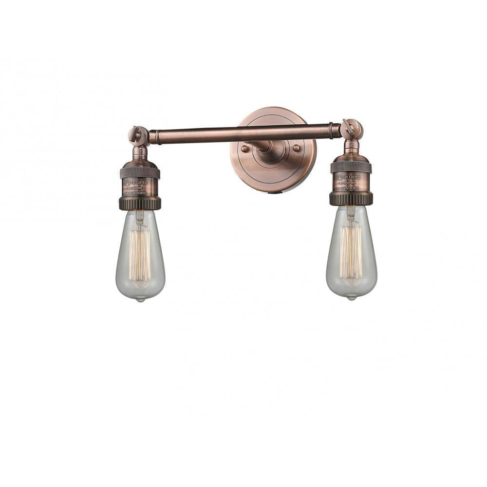 Bare Bulb - 2 Light - 11 inch - Antique Copper - Adjustable Bath Vanity Light