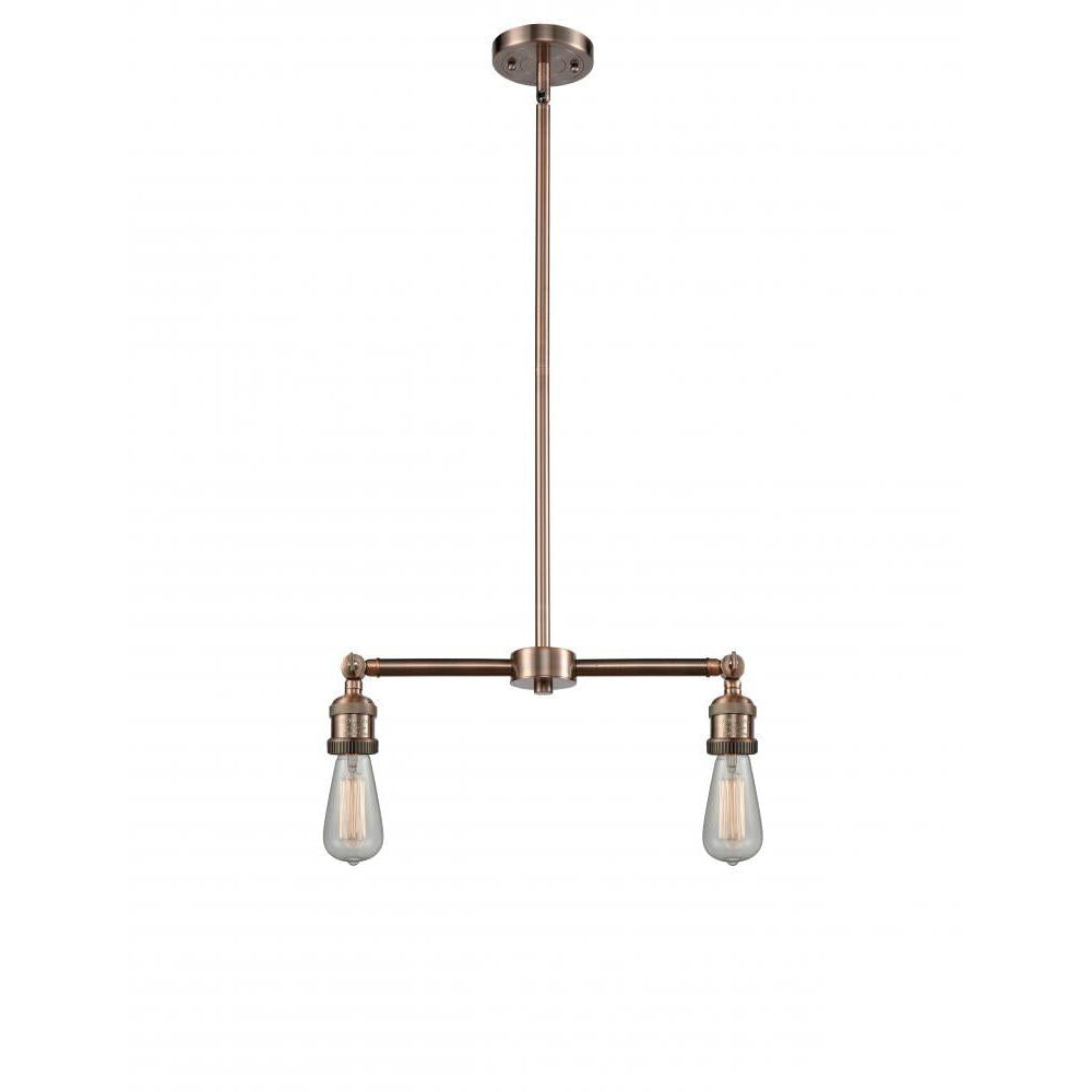 Bare Bulb - 2 Light - 8 inch - Antique Copper - Stem Hung - Adjustable Island Light