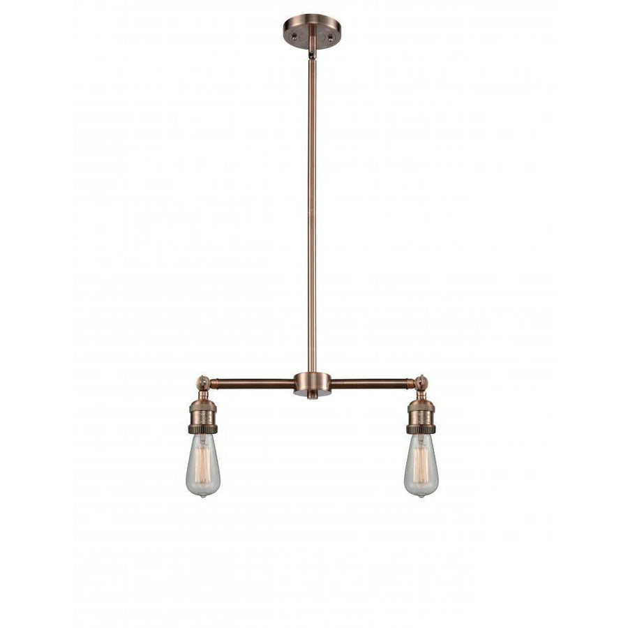 Bare Bulb - 2 Light - 8 inch - Antique Copper - Stem Hung - Adjustable Island Light