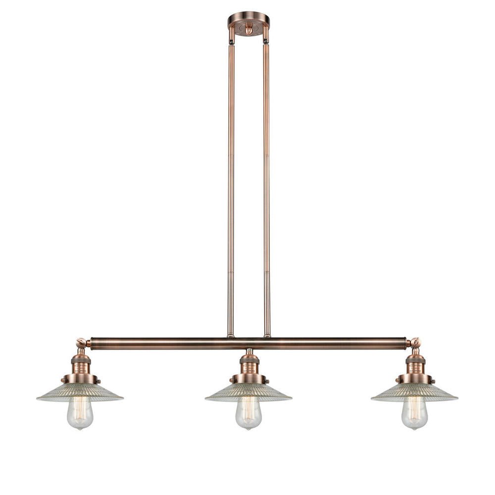 Halophane - 3 Light - 41 inch - Antique Copper - Stem Hung - Adjustable Island Light