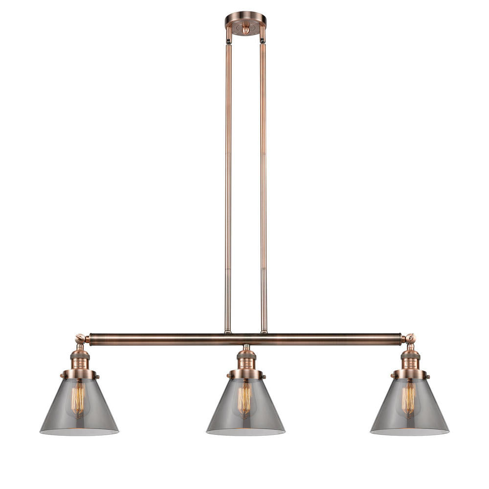 Cone - 3 Light - 40 inch - Antique Copper - Stem Hung - Adjustable Island Light