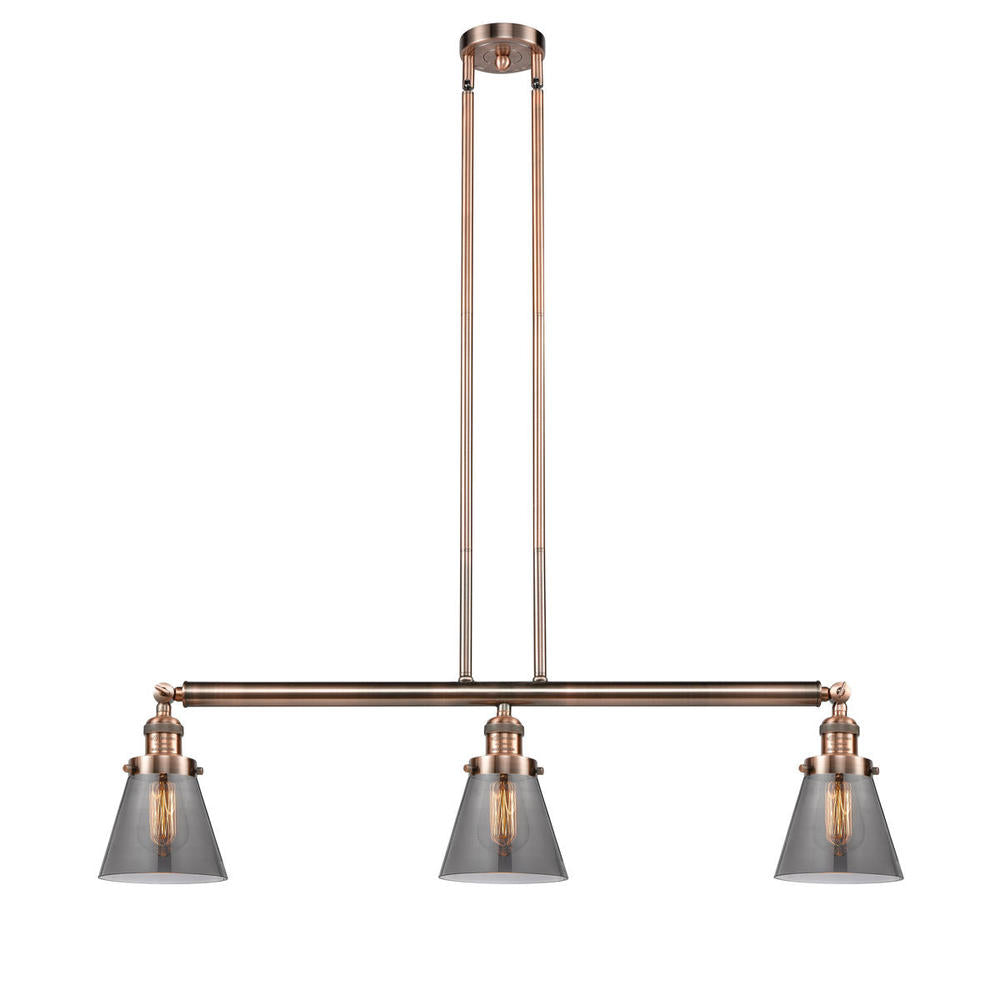 Cone - 3 Light - 39 inch - Antique Copper - Stem Hung - Adjustable Island Light