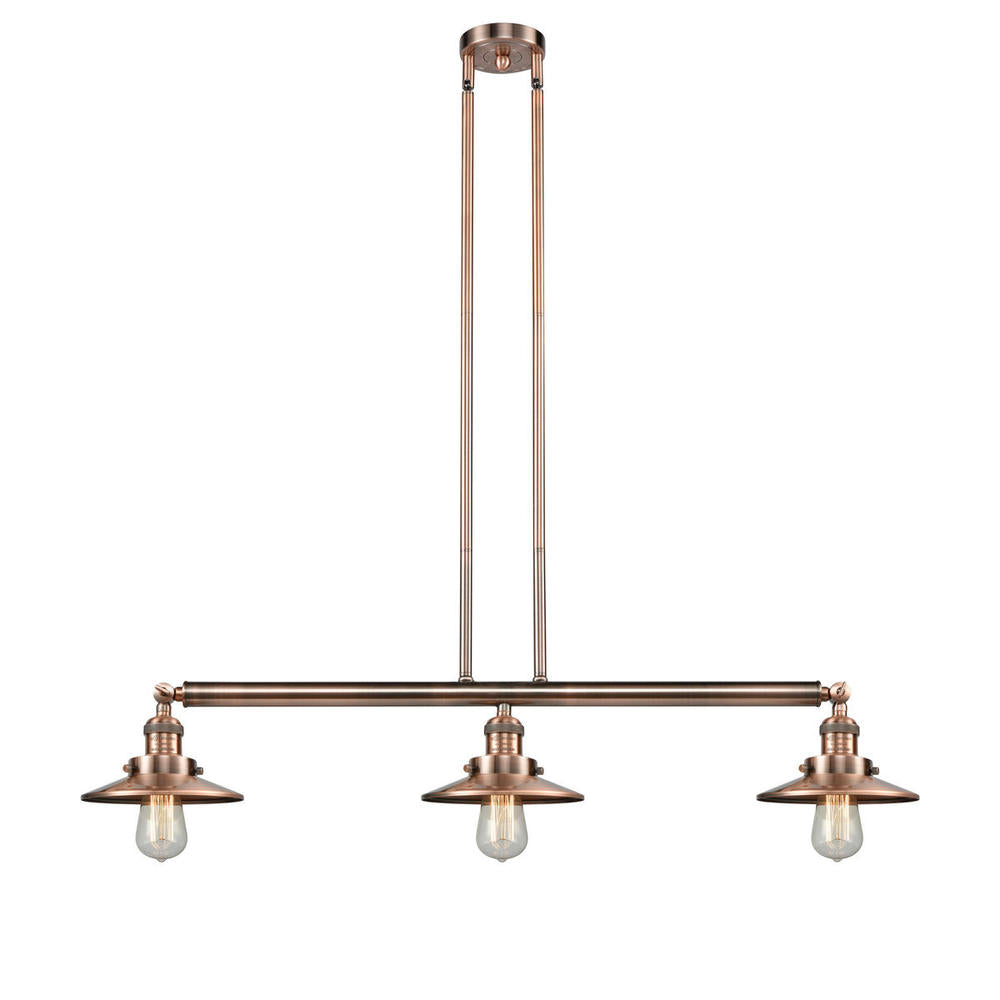 Railroad - 3 Light - 41 inch - Antique Copper - Stem Hung - Adjustable Island Light