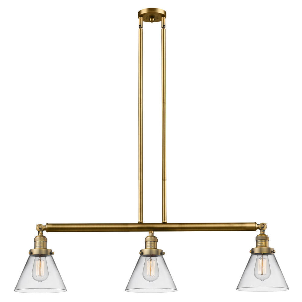 Cone - 3 Light - 40 inch - Brushed Brass - Stem Hung - Adjustable Island Light