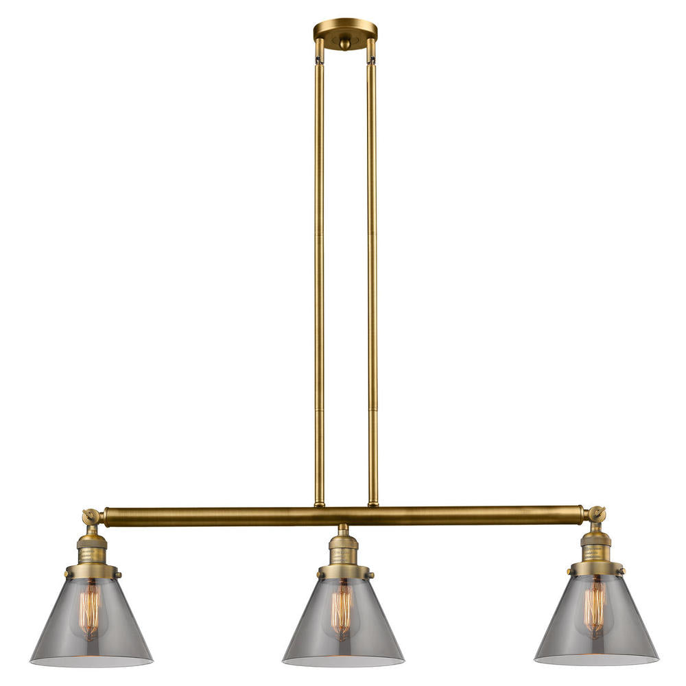 Cone - 3 Light - 40 inch - Brushed Brass - Stem Hung - Adjustable Island Light