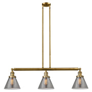 Cone - 3 Light - 40 inch - Brushed Brass - Stem Hung - Adjustable Island Light