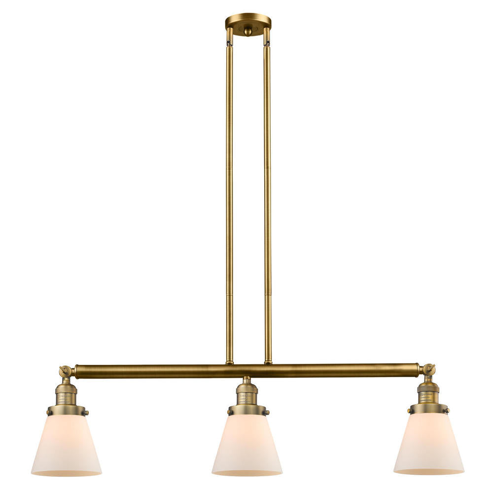 Cone - 3 Light - 39 inch - Brushed Brass - Stem Hung - Adjustable Island Light