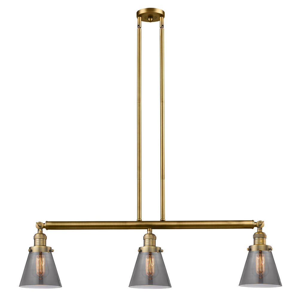Cone - 3 Light - 39 inch - Brushed Brass - Stem Hung - Adjustable Island Light
