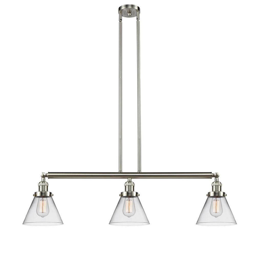 Cone - 3 Light - 40 inch - Brushed Satin Nickel - Stem Hung - Adjustable Island Light