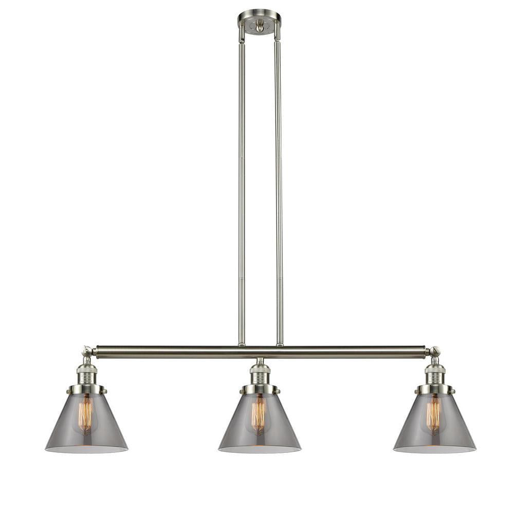 Cone - 3 Light - 40 inch - Brushed Satin Nickel - Stem Hung - Adjustable Island Light
