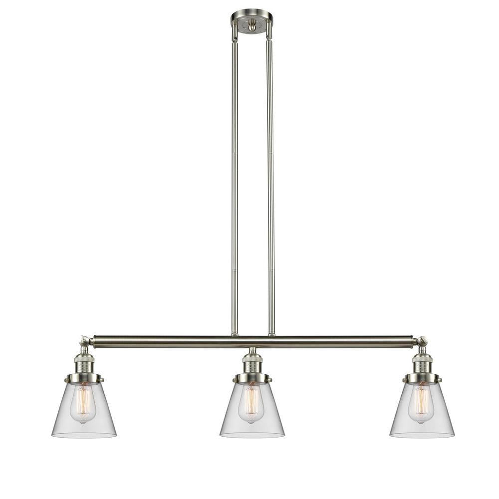 Cone - 3 Light - 39 inch - Brushed Satin Nickel - Stem Hung - Adjustable Island Light