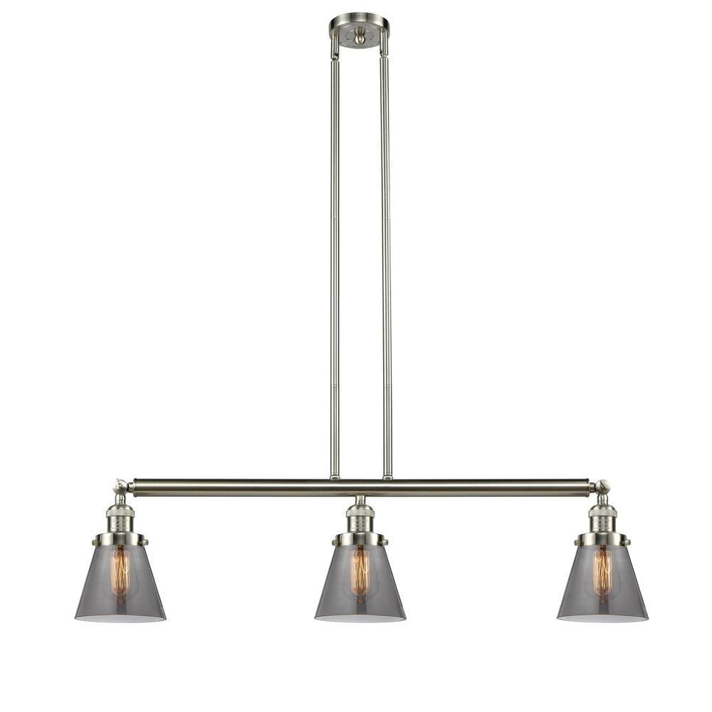 Cone - 3 Light - 39 inch - Brushed Satin Nickel - Stem Hung - Adjustable Island Light