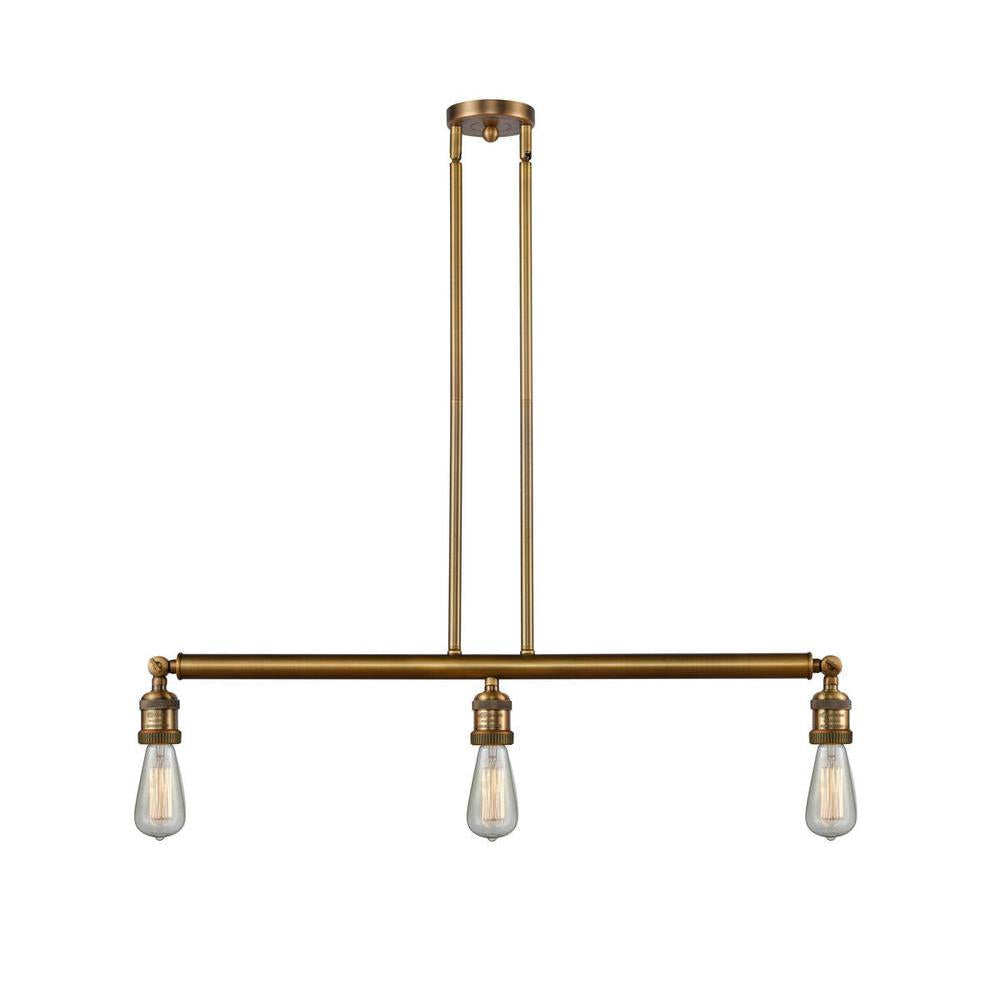 Bare Bulb - 3 Light - 38 inch - Brushed Brass - Stem Hung - Adjustable Island Light