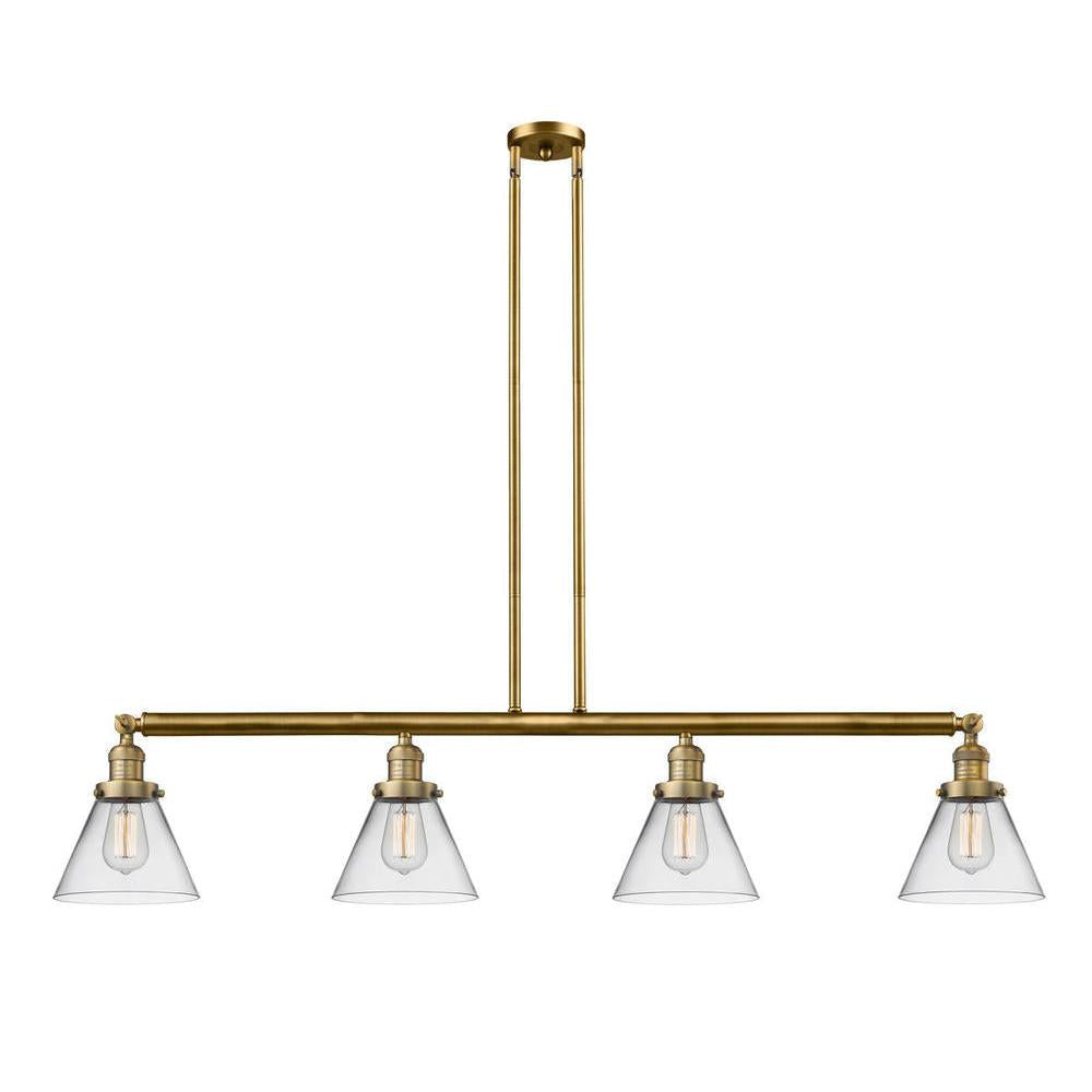 Cone - 4 Light - 52 inch - Brushed Brass - Stem Hung - Adjustable Island Light