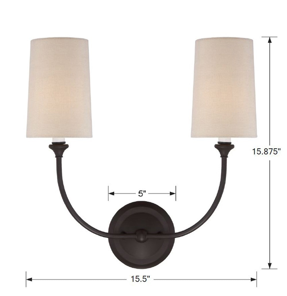 Crystorama Sylvan 2242-DB – 15.5 Inch – 2 Light – Sconce – Dark Bronze – Dry Rated