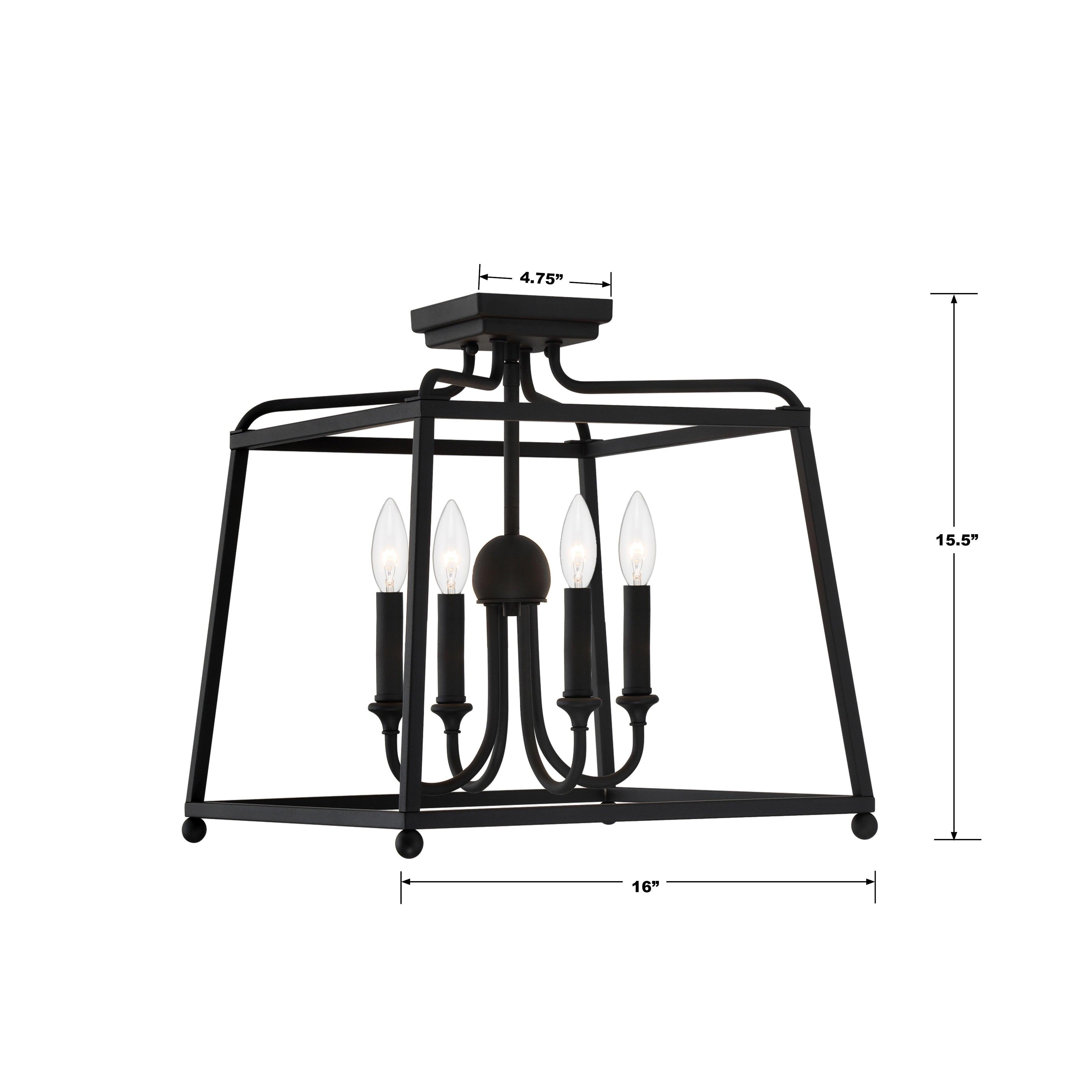 Crystorama Sylvan 2243-BF_NOSHADE – 16 Inch – 4 Light – Semi Flush Mount Light – Black Forged – Dry Rated