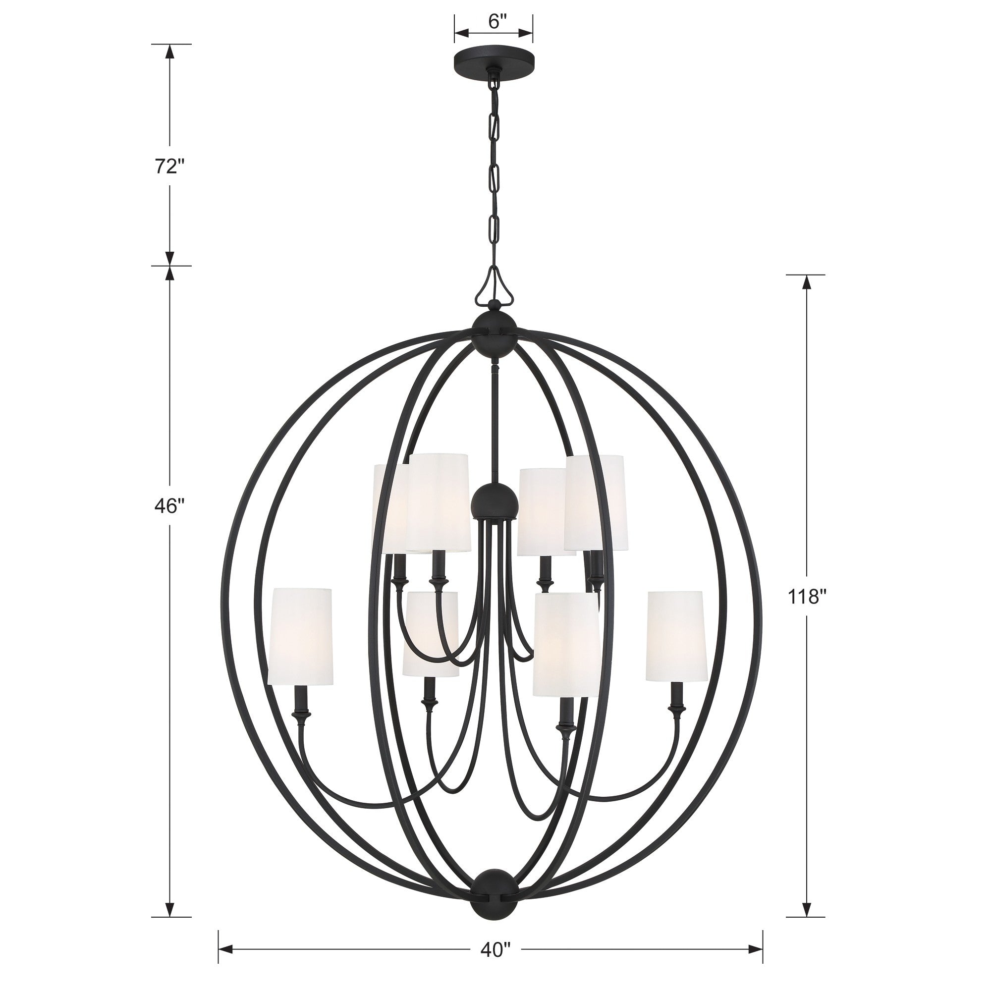Crystorama Sylvan 2246-BF – 40 Inch – 8 Light – Chandelier – Black Forged – Dry Rated
