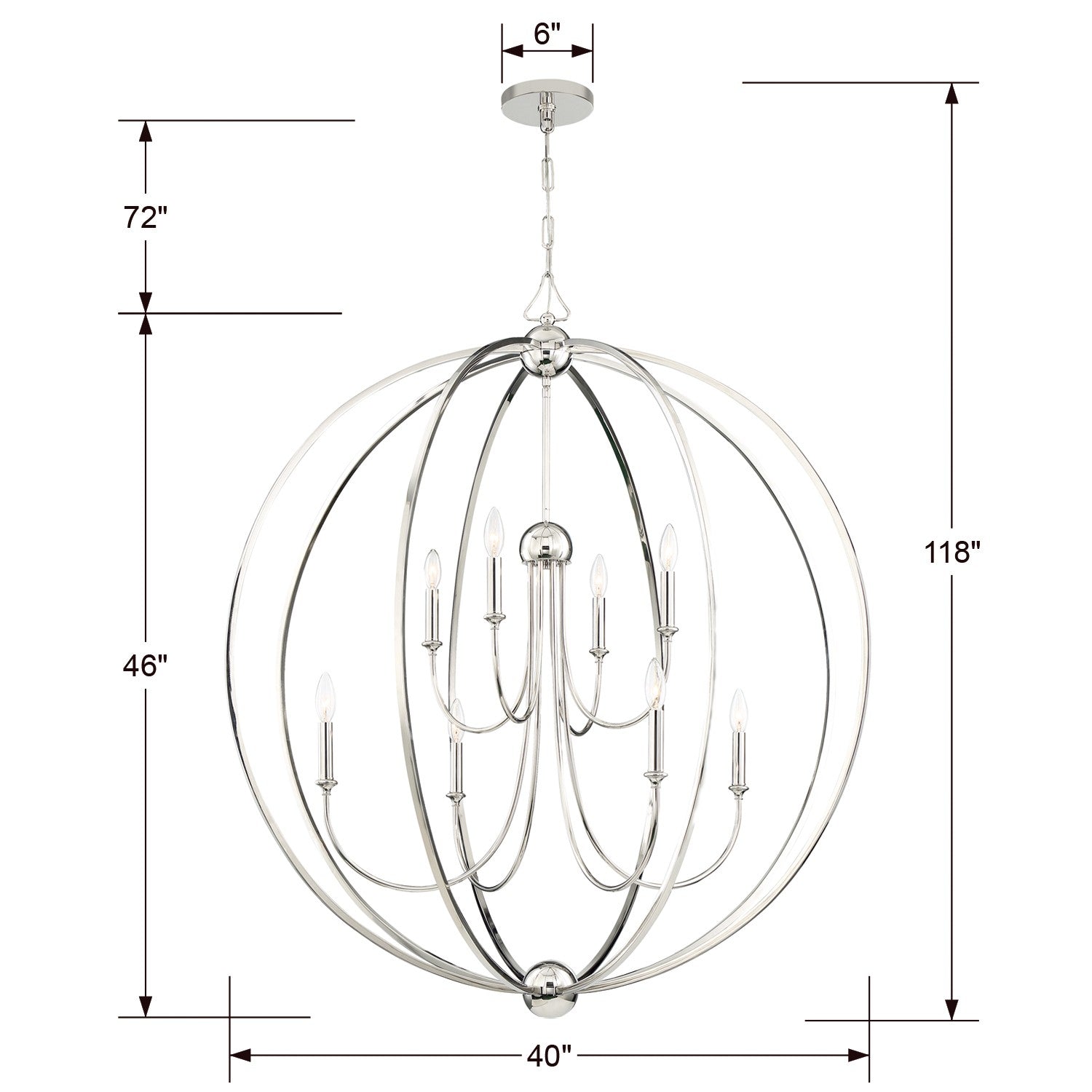 Crystorama Sylvan 2246-PN_NOSHADE – 40 Inch – 8 Light – Chandelier – Polished Nickel – Dry Rated