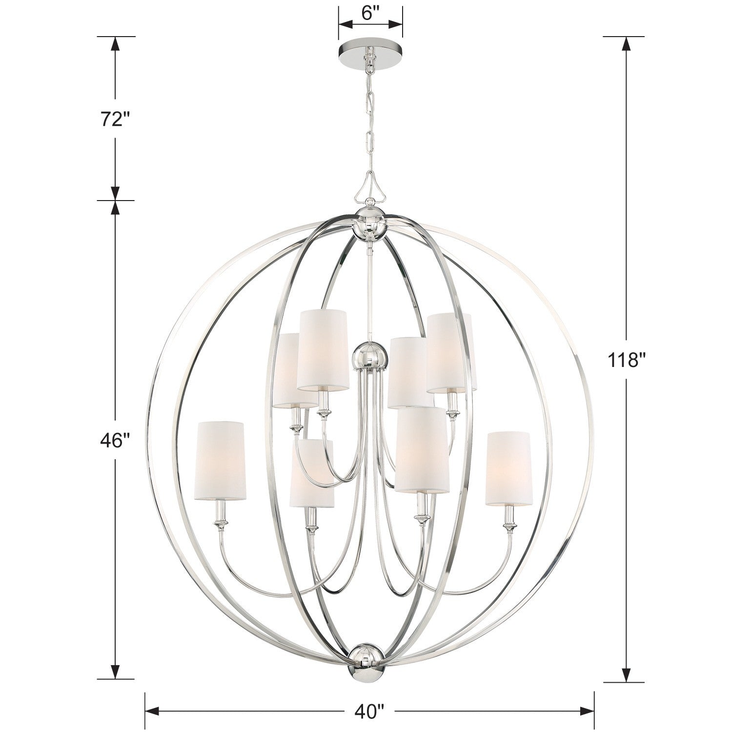 Crystorama Sylvan 2246-PN – 40 Inch – 8 Light – Chandelier – Polished Nickel – Dry Rated