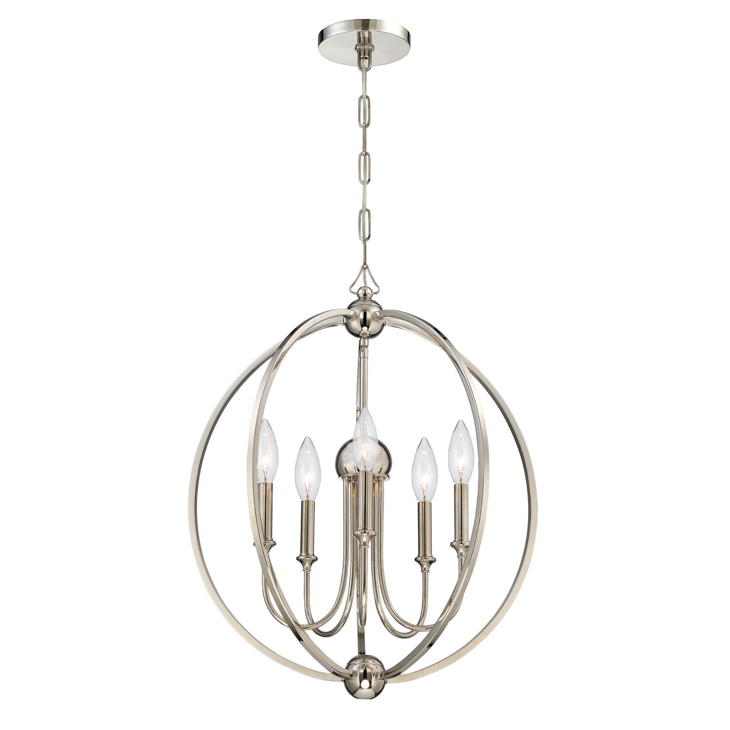 Crystorama Sylvan 2247-PN_NOSHADE – 22.5 Inch – 5 Light – Chandelier – Polished Nickel – Dry Rated