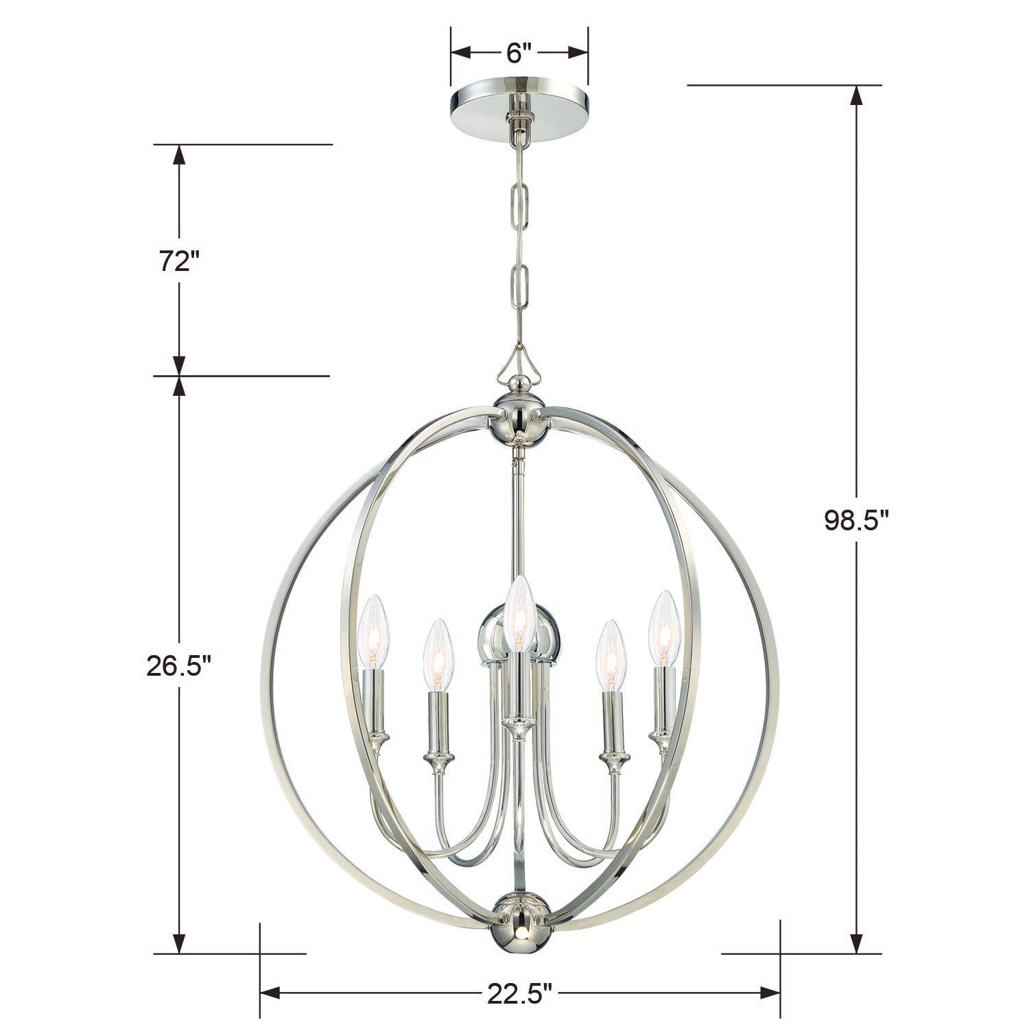 Crystorama Sylvan 2247-PN_NOSHADE – 22.5 Inch – 5 Light – Chandelier – Polished Nickel – Dry Rated
