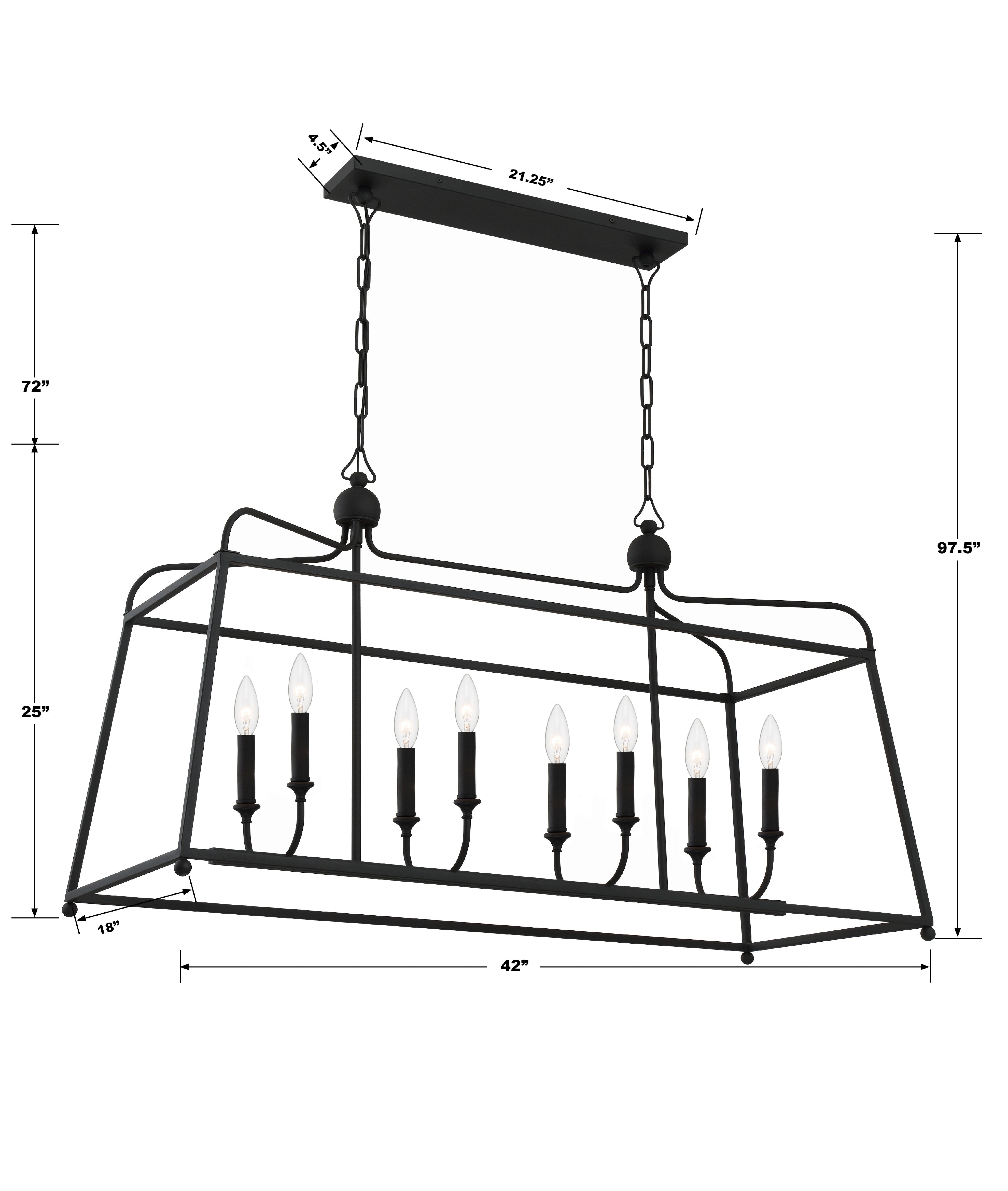 Crystorama Sylvan 2249-BF_NOSHADE – 42 Inch – 8 Light – Chandelier – Black Forged – Dry Rated