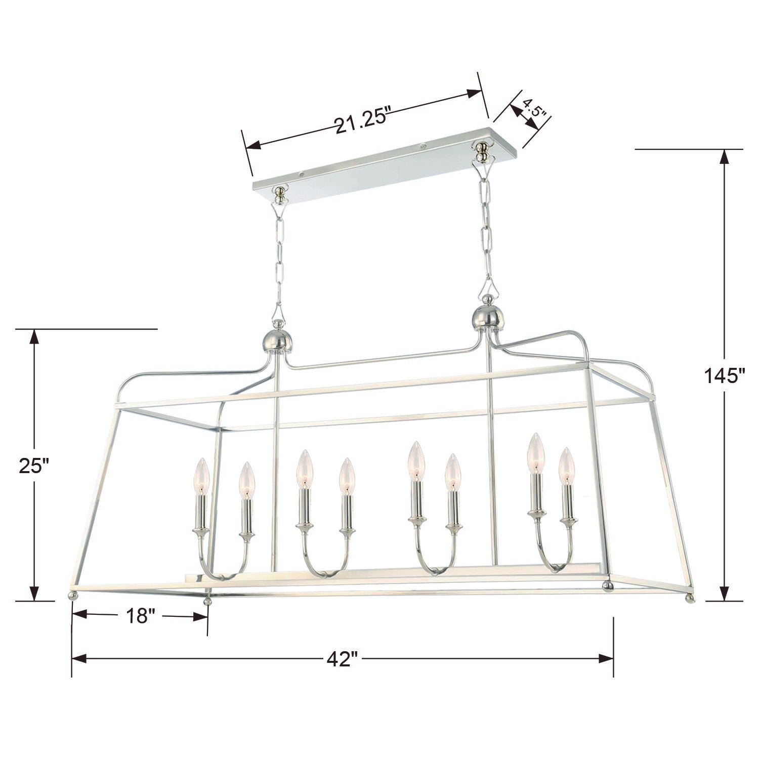 Crystorama Sylvan 2249-PN_NOSHADE – 42 Inch – 8 Light – Chandelier – Polished Nickel – Dry Rated