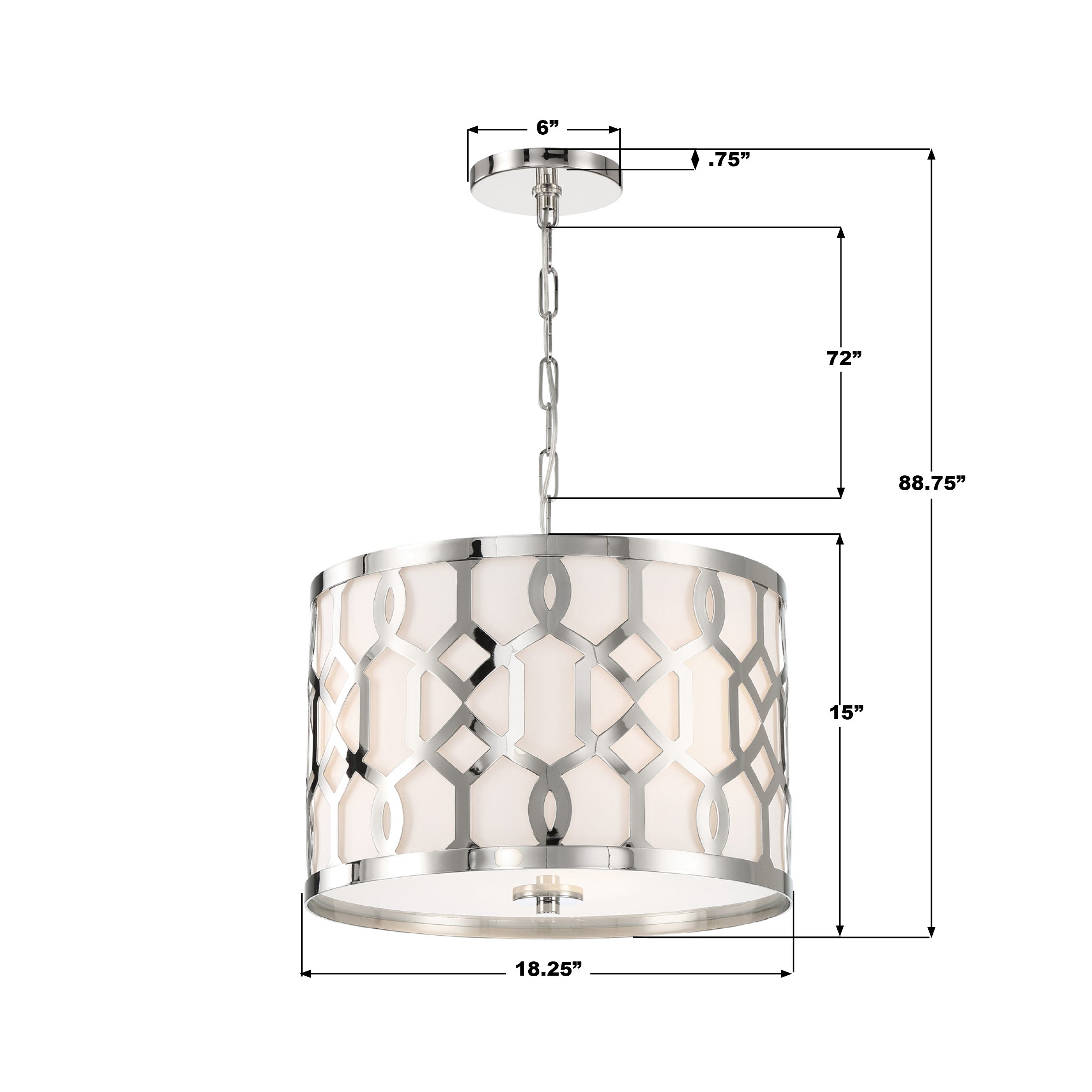 Crystorama Jennings 2265-PN – 18.25 Inch – 3 Light – Pendant Light – Polished Nickel – Dry Rated
