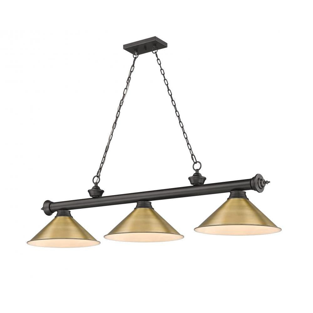 3 Light Billiard Table Light -Rubbed Brass