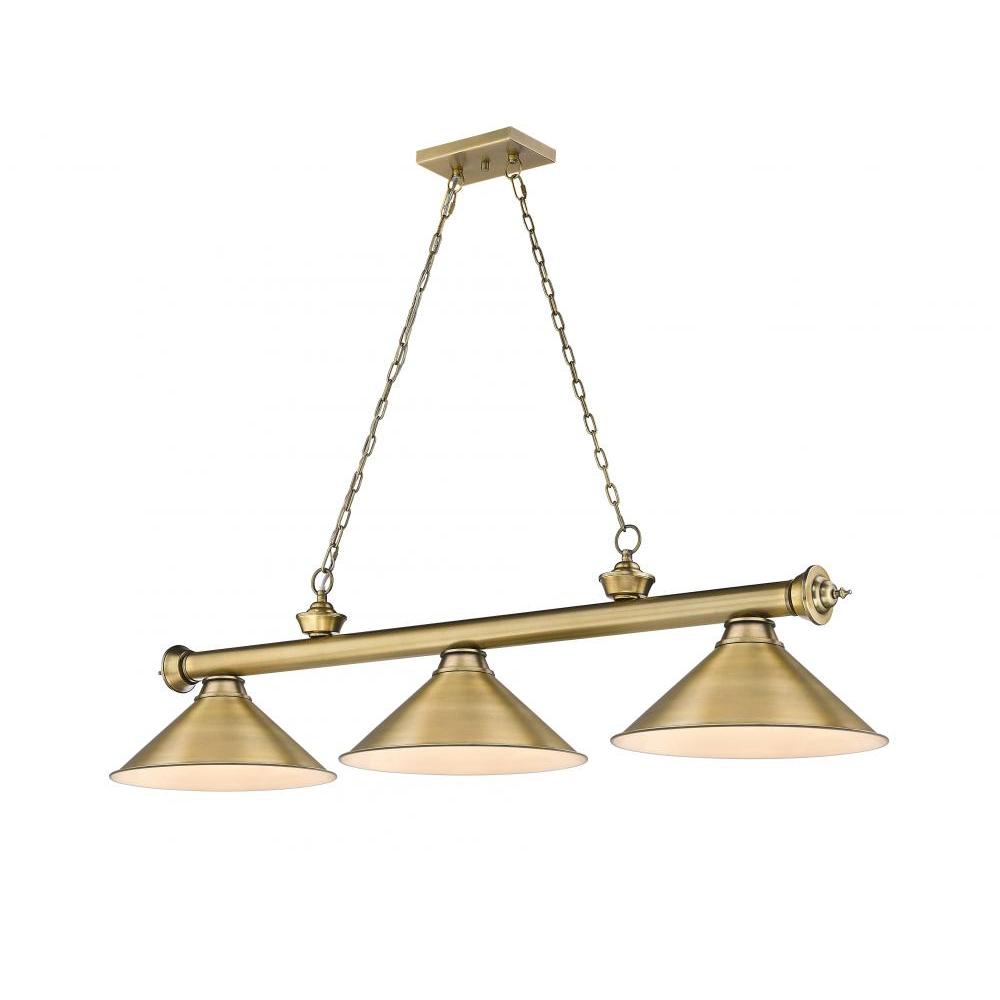 3 Light Billiard Table Light -Rubbed Brass