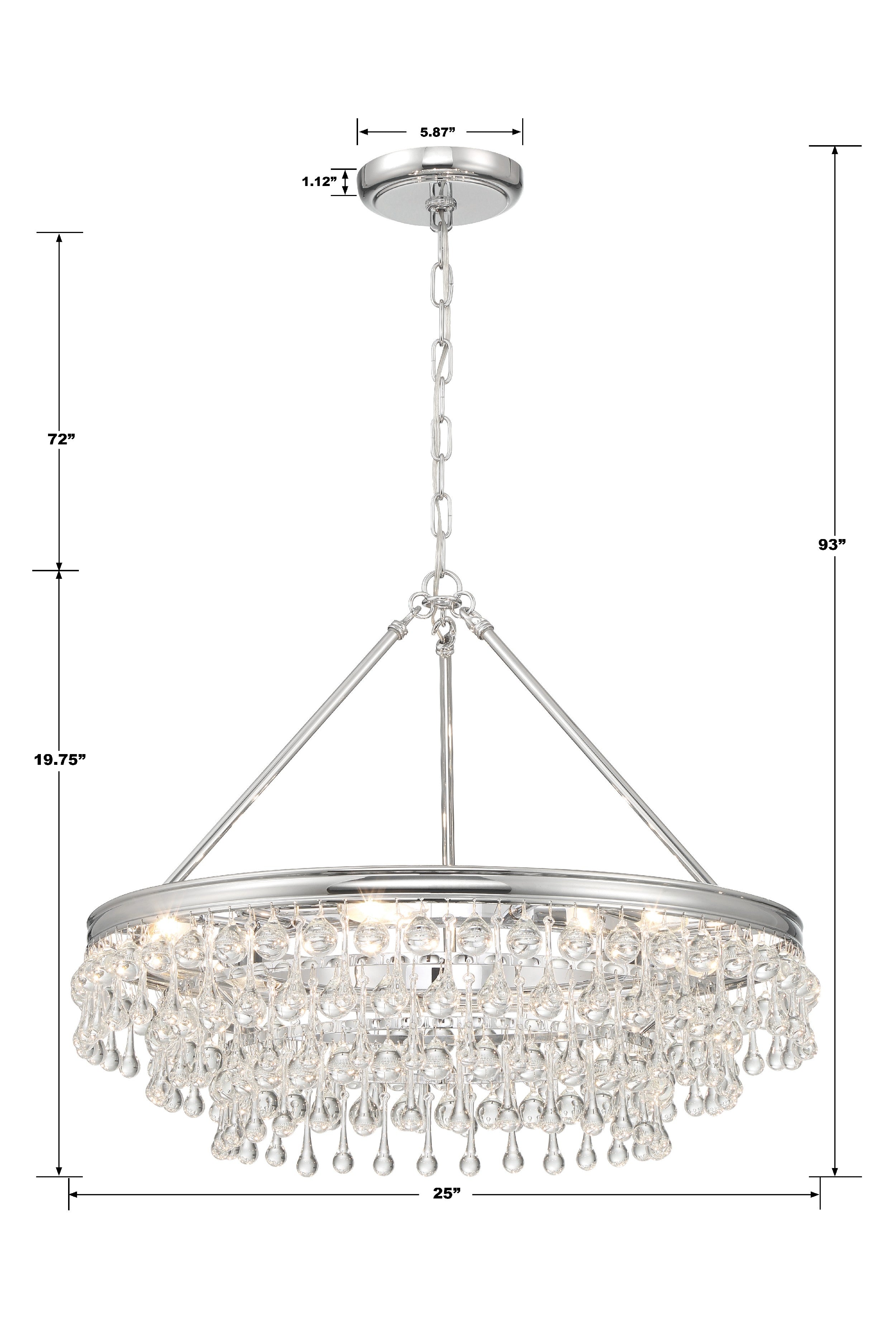 Crystorama Calypso 237-CH – 25 Inch – 6 Light – Chandelier – Polished Chrome – Damp Rated