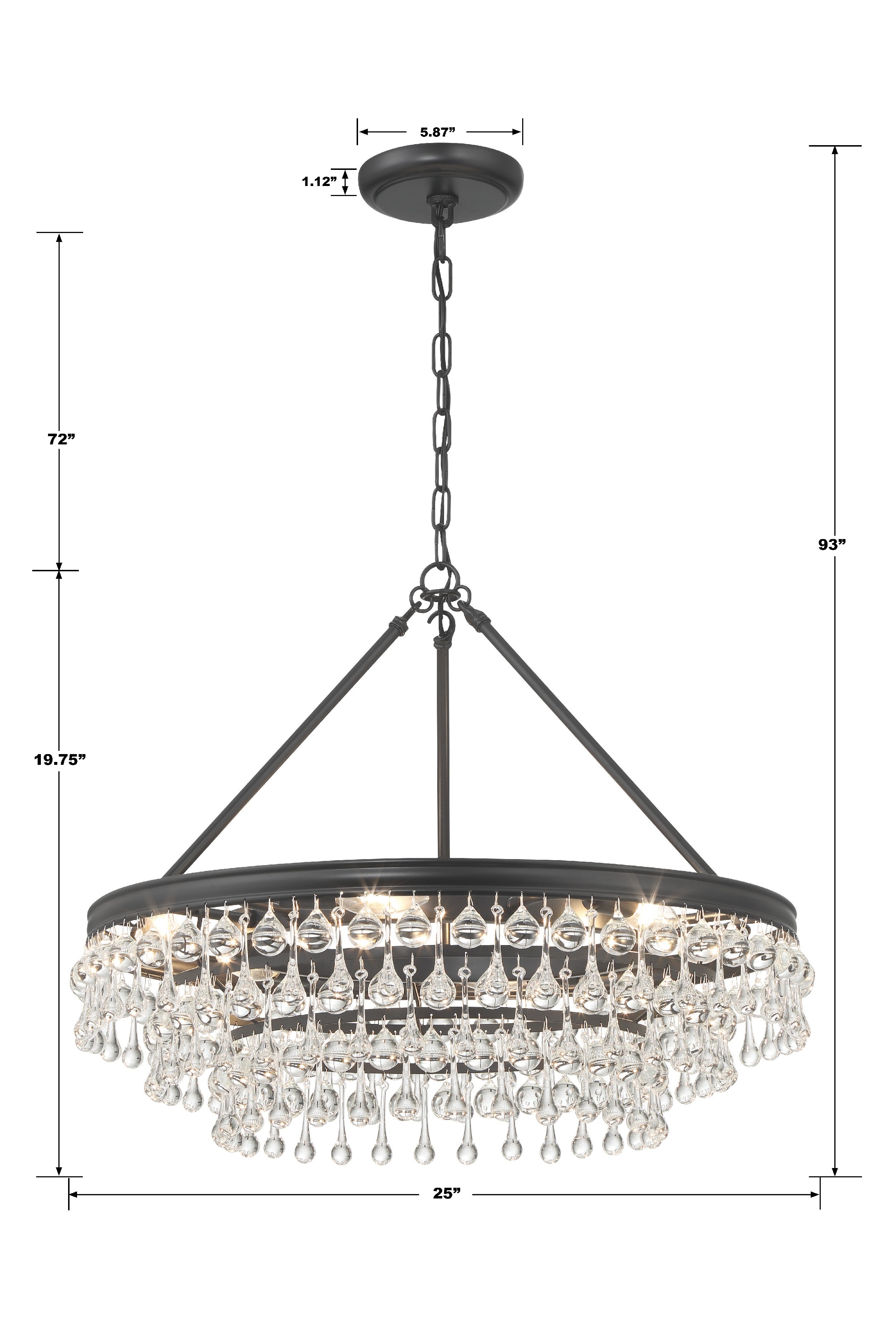 Crystorama Calypso 237-MK – 25 Inch – 6 Light – Chandelier – Matte Black – Damp Rated