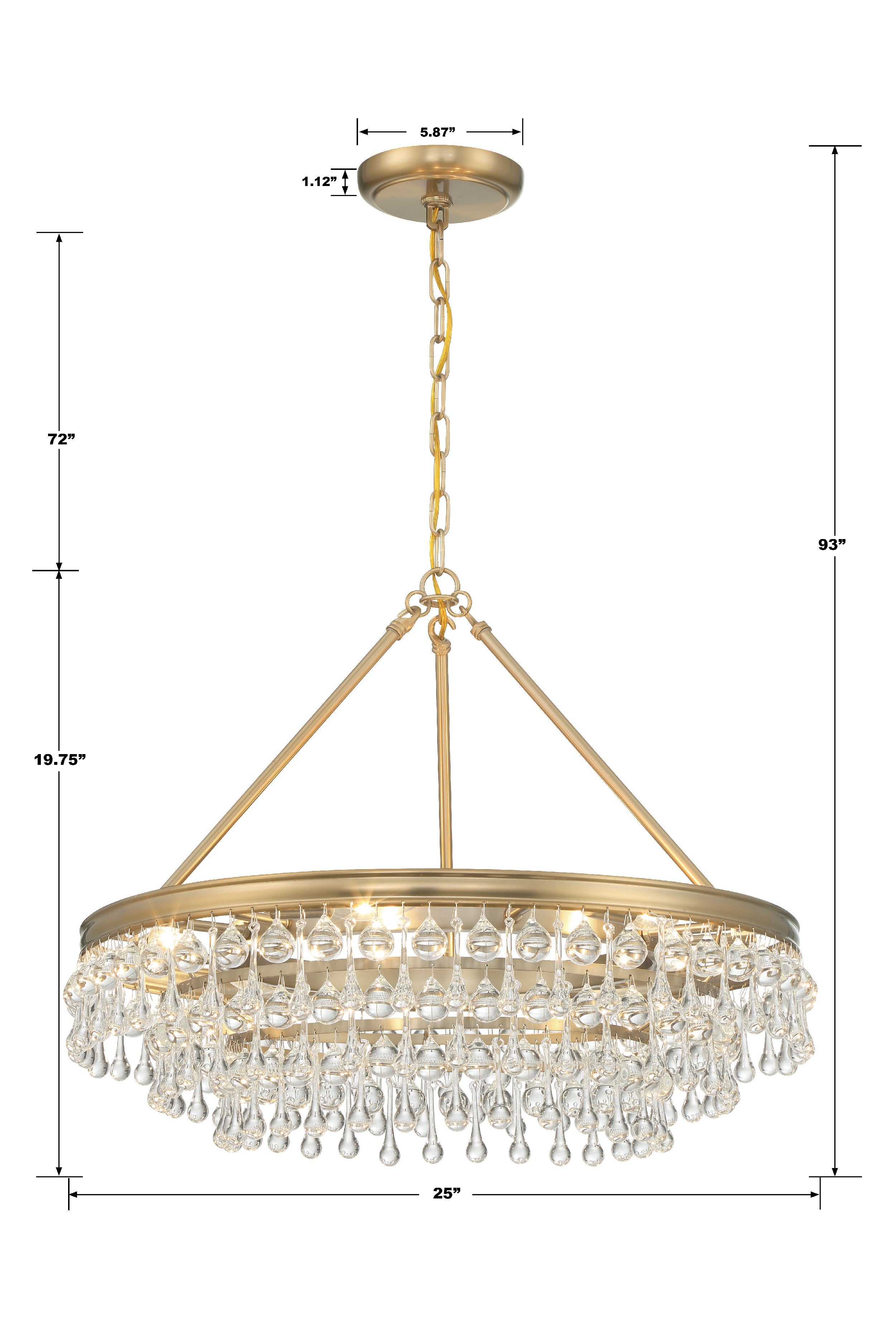 Crystorama Calypso 237-VG – 25 Inch – 6 Light – Chandelier – Vibrant Gold – Damp Rated