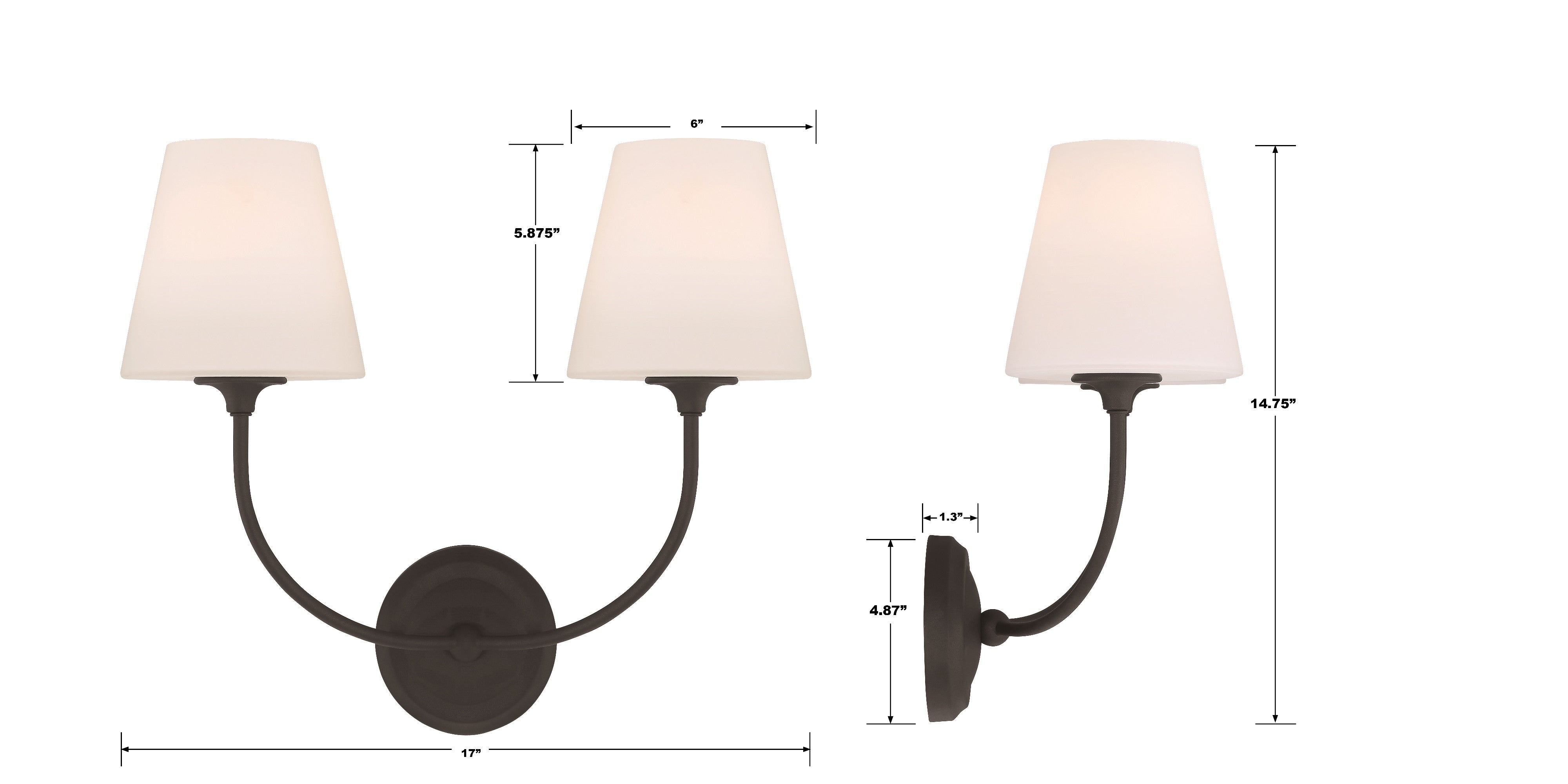 Crystorama Sylvan 2442-OP-BF – 17 Inch – 2 Light – Sconce – Black Forged – Damp Rated