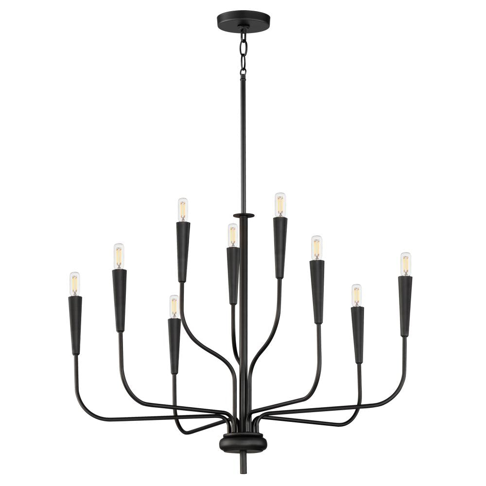 Vela 32 Inch 9 Light Multi-Tier Chandelier – Black