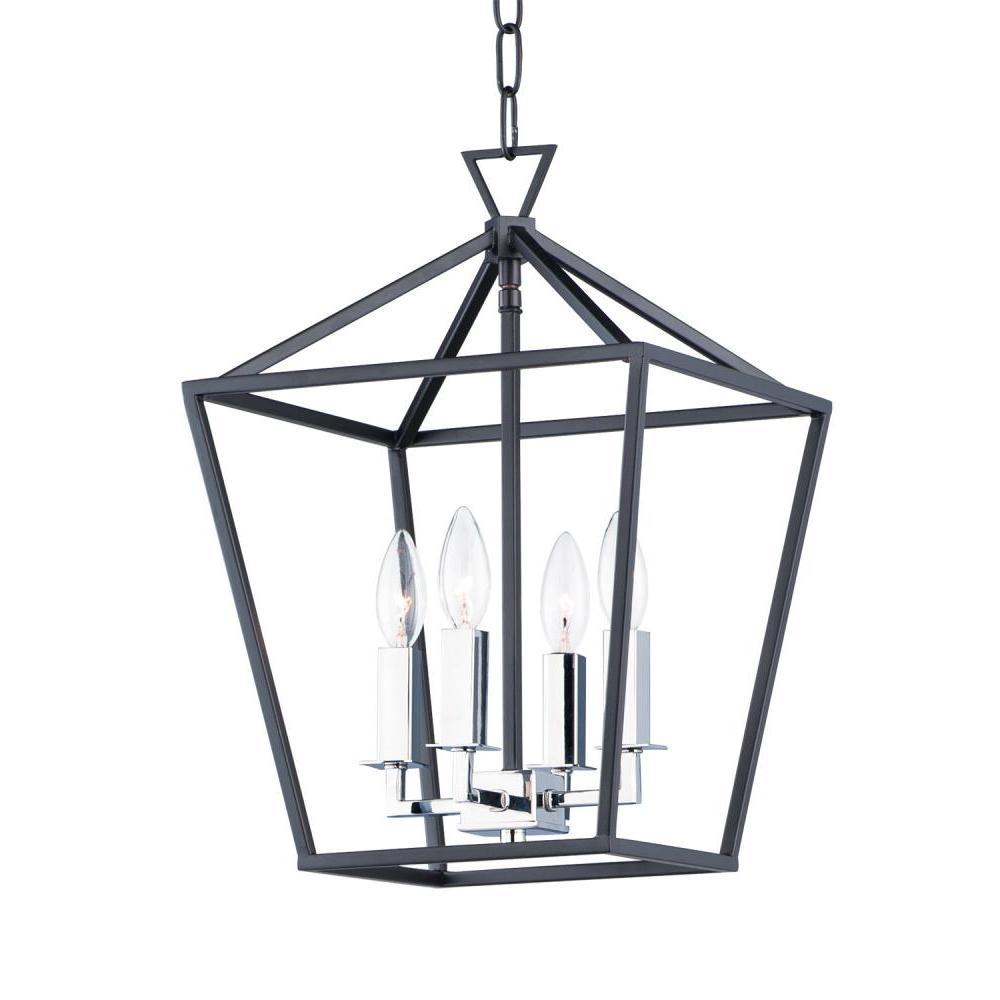 Abode 12 Inch Chandelier – Textured Black / Polished Nickel