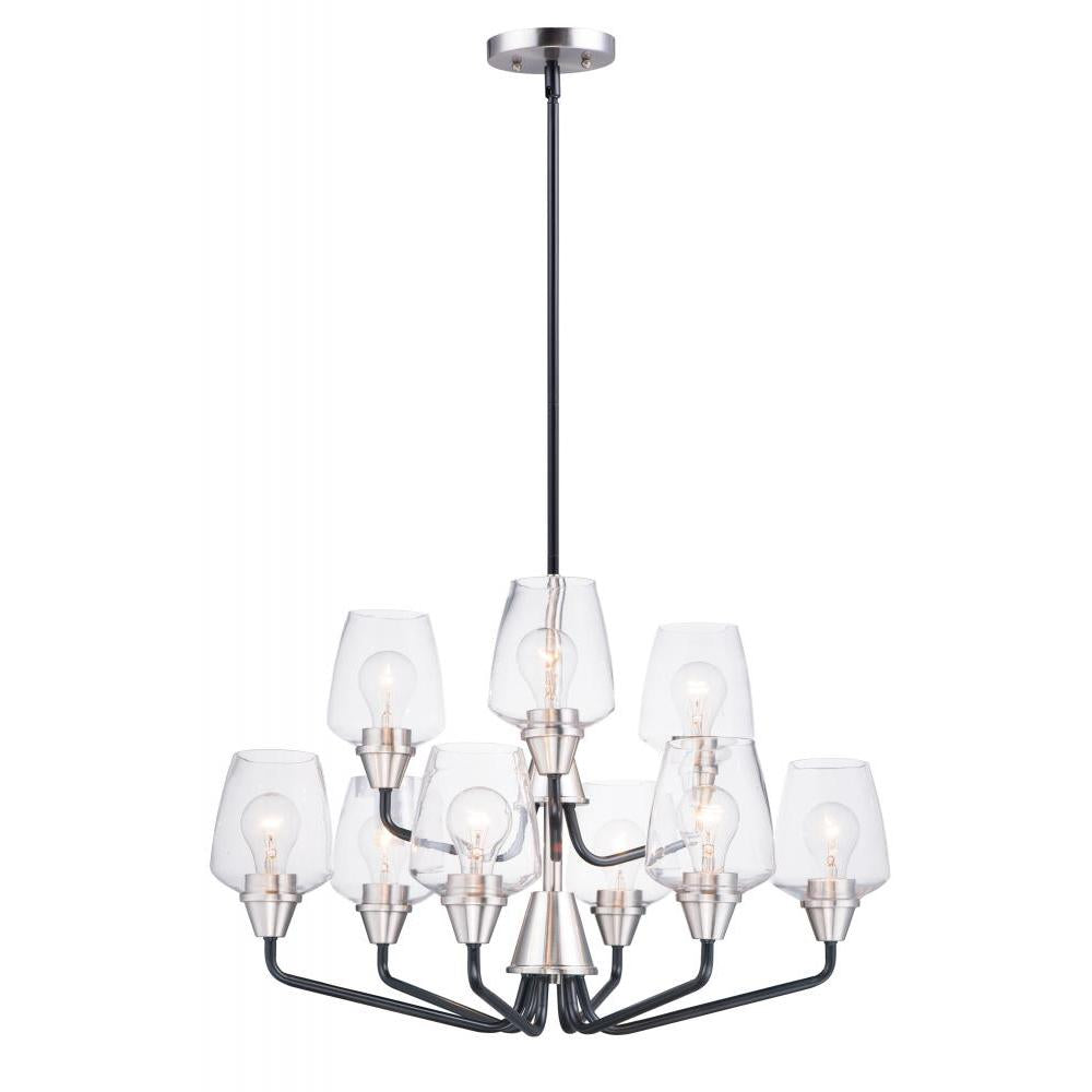 Goblet 27 Inch 9 Light Multi-Tier Chandelier – Black / Satin Nickel