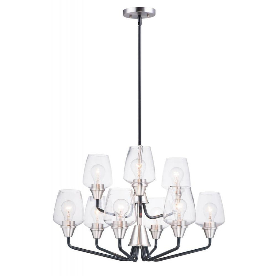 Goblet 27 Inch 9 Light Multi-Tier Chandelier – Black / Satin Nickel