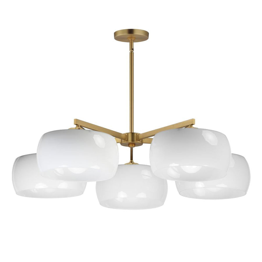 Glazed 36 Inch Chandelier – White/Natural Aged Brass